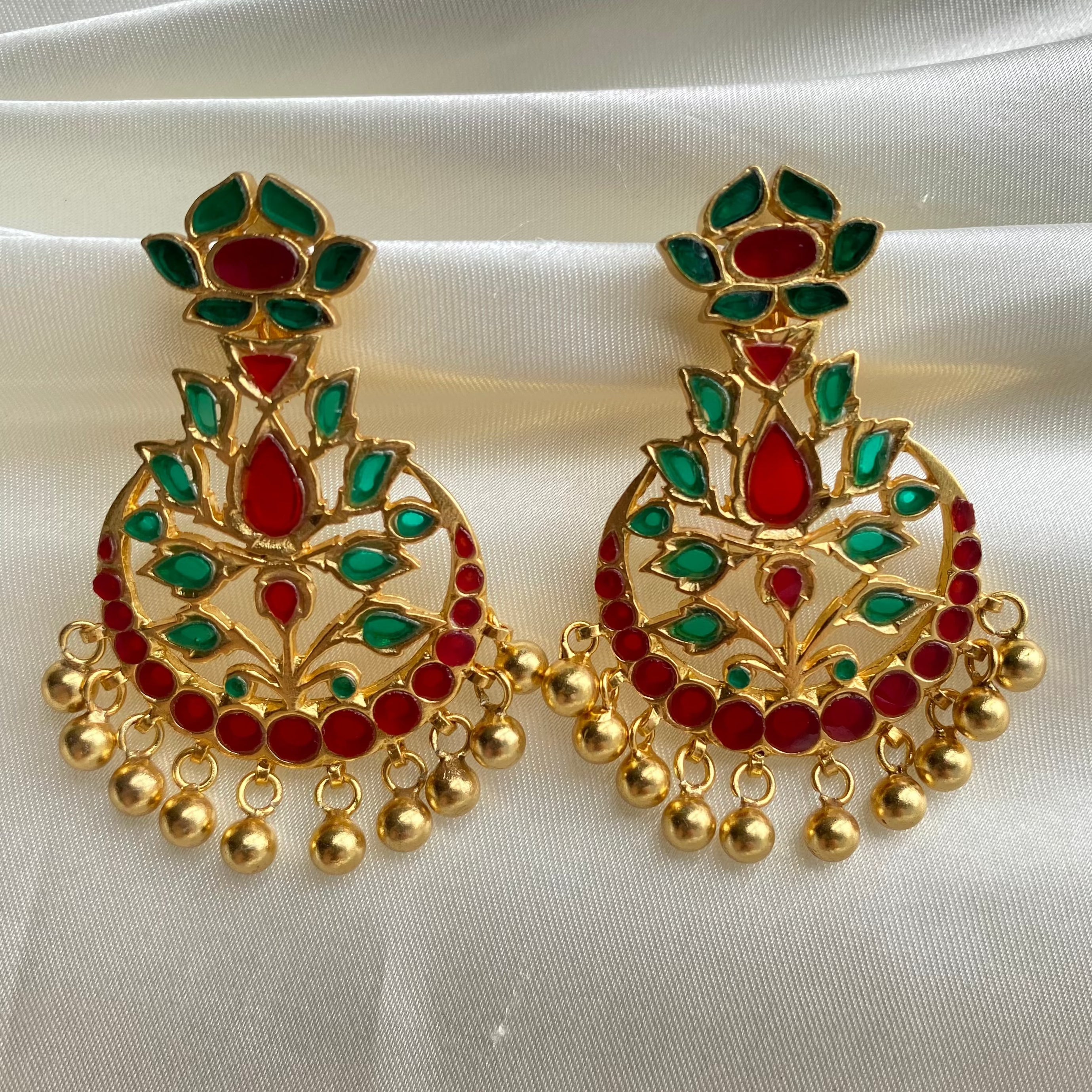 Red and green stone earrings deals