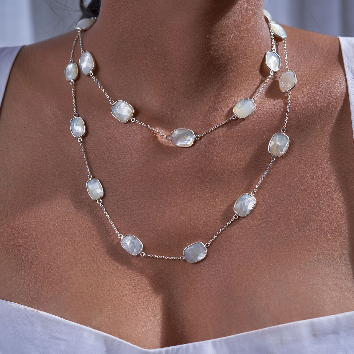 Azure White Moonstone Mala