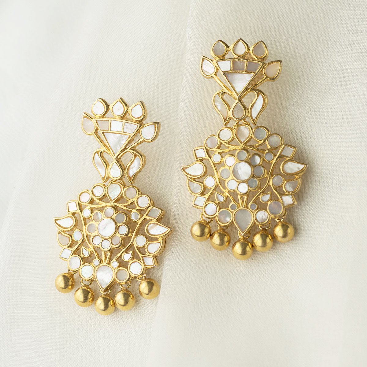 Firoza Earrings - Mother of Pearl with Gold drop