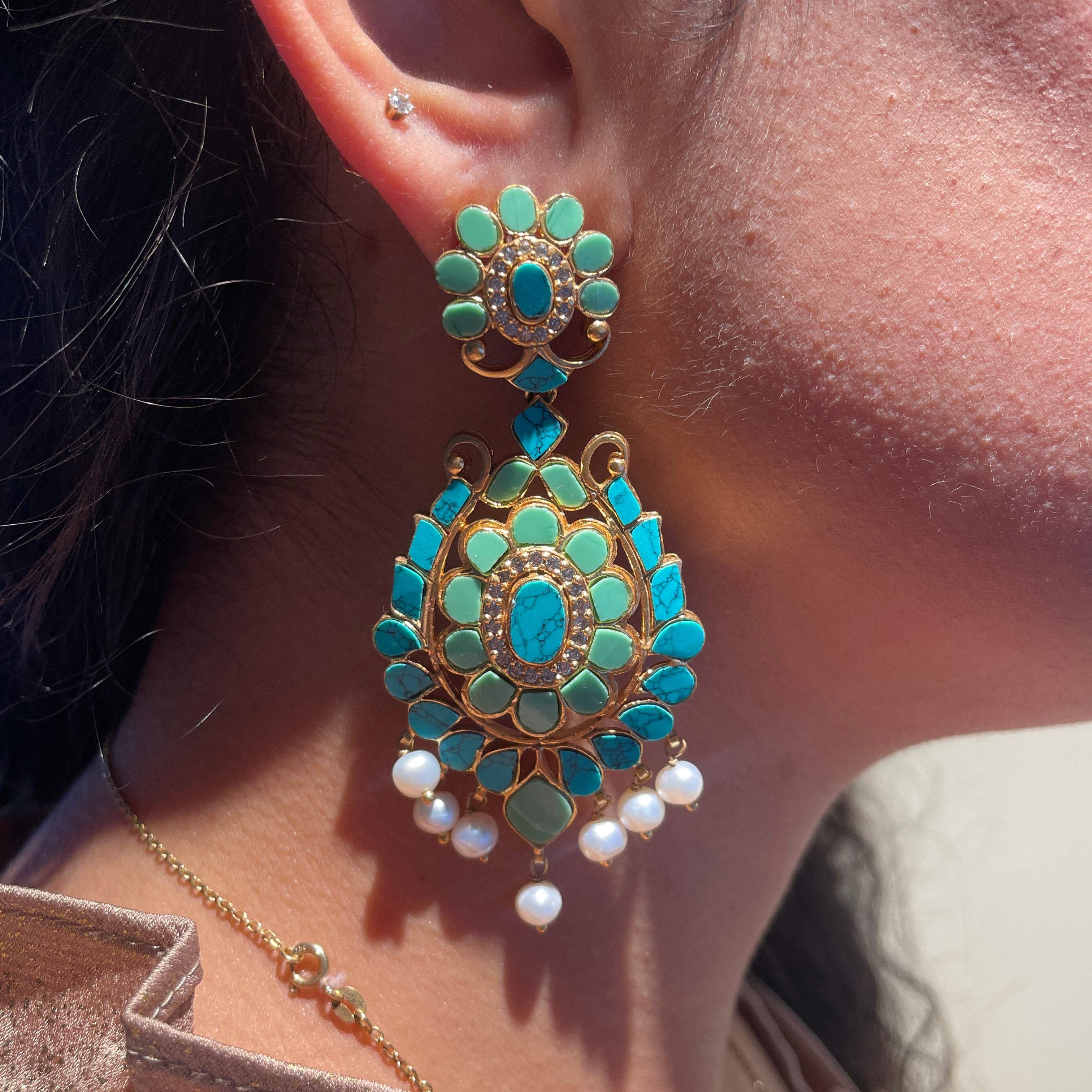 Blossom Cascade Earrings - Turquoise