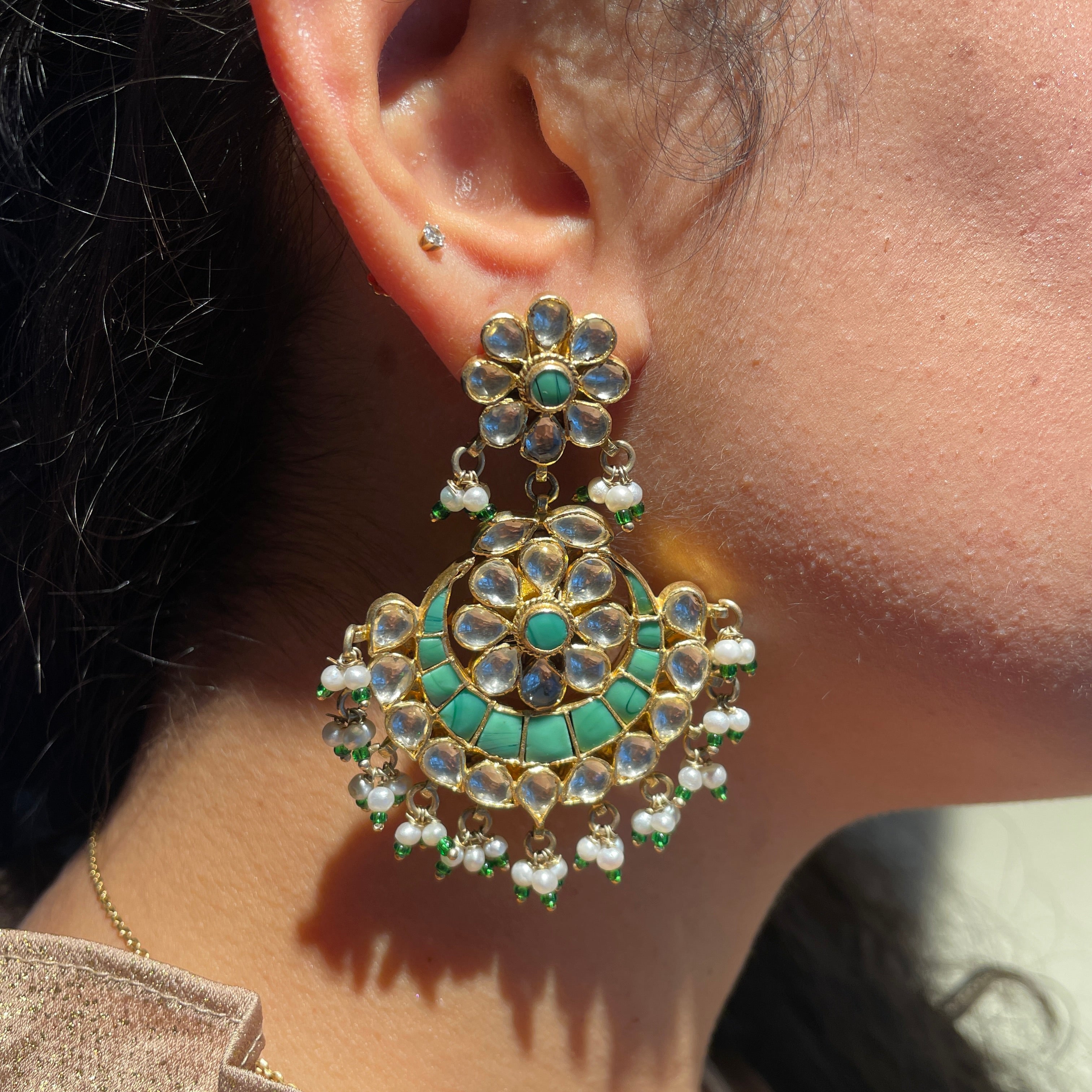 Vera Drop Earrings (Summer green/gold) – Trizia Jewelry