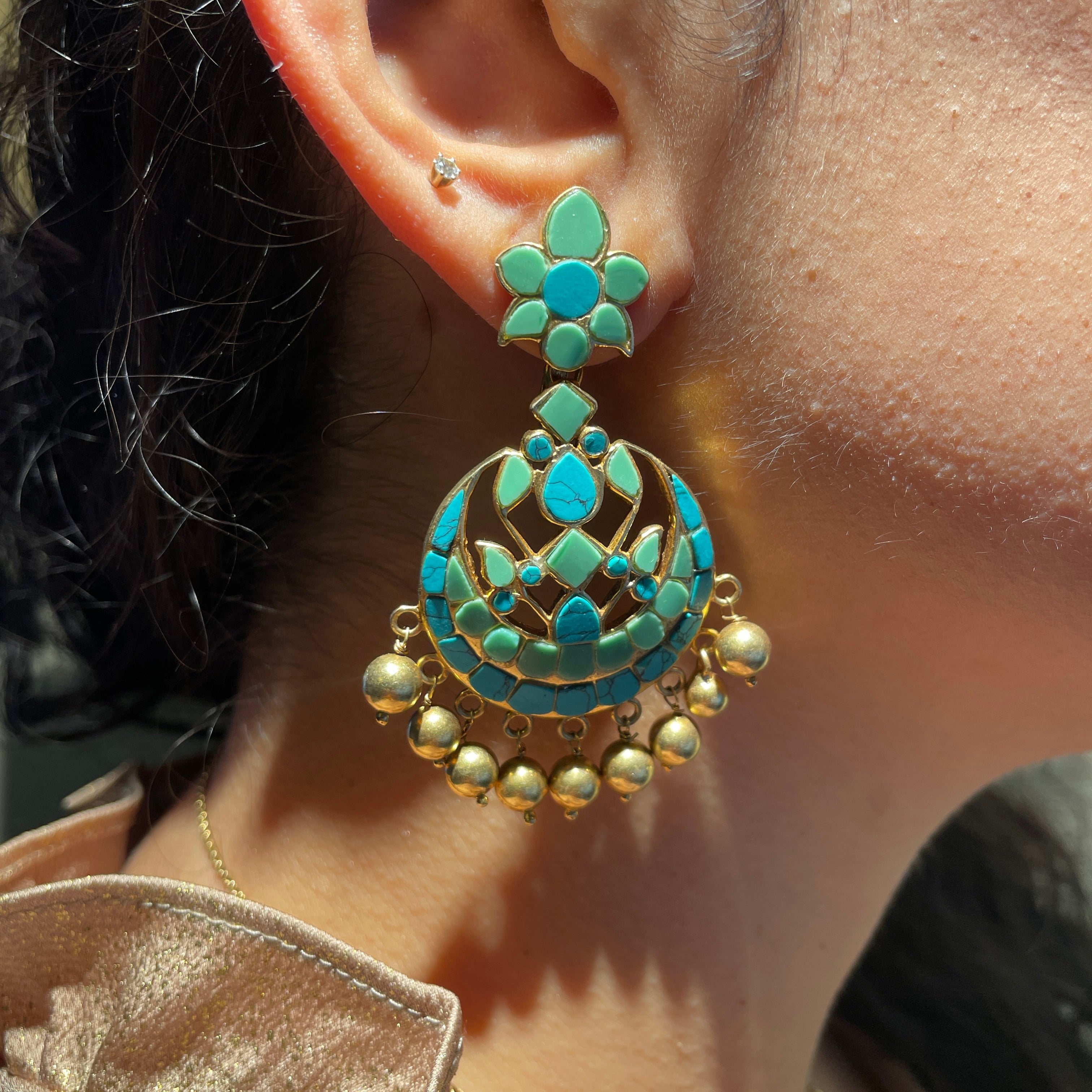 Jasmine Bali earrings - Turquoise Gold Drop