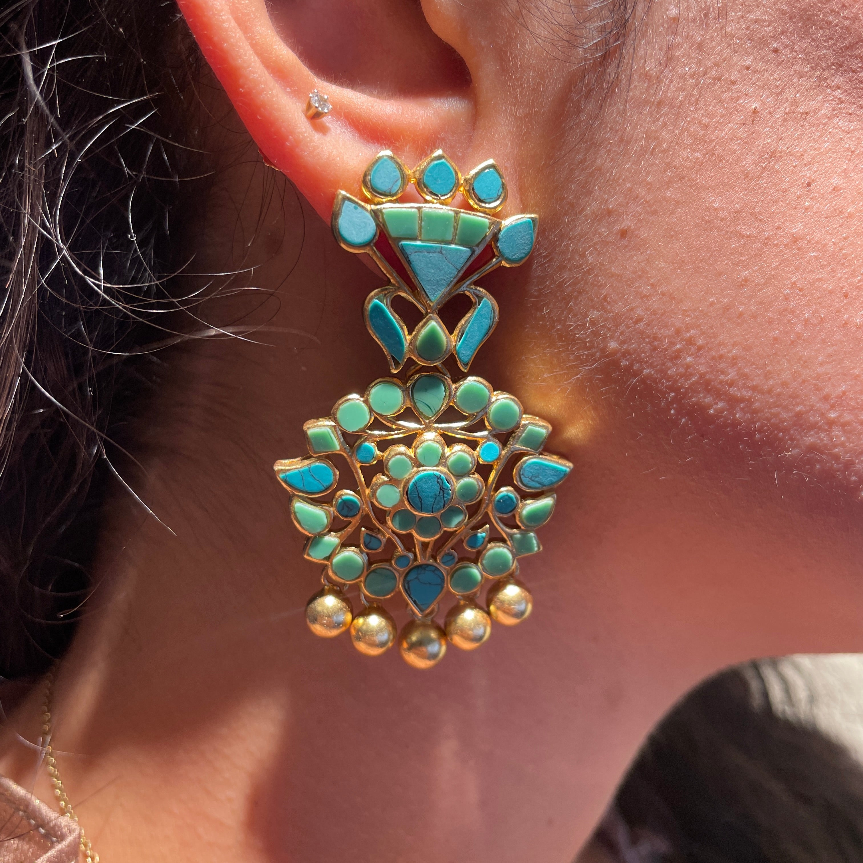 Firoza Earrings - Turquoise Gold drop