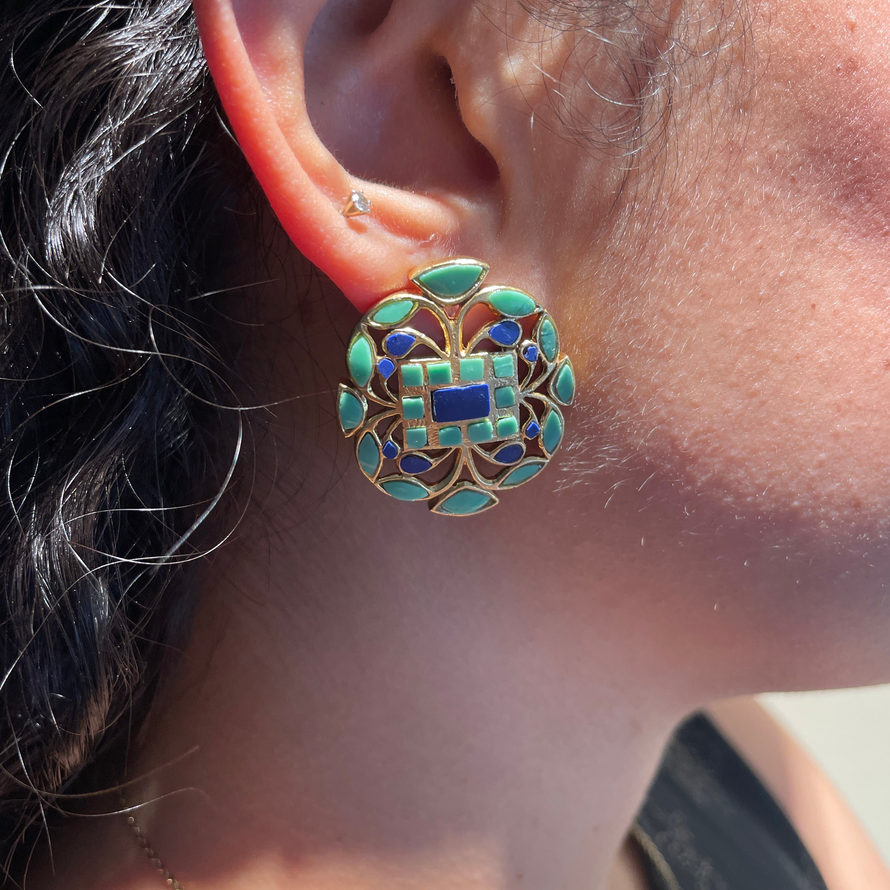 Geometric stud earrings - Turquoise and Dark Blue