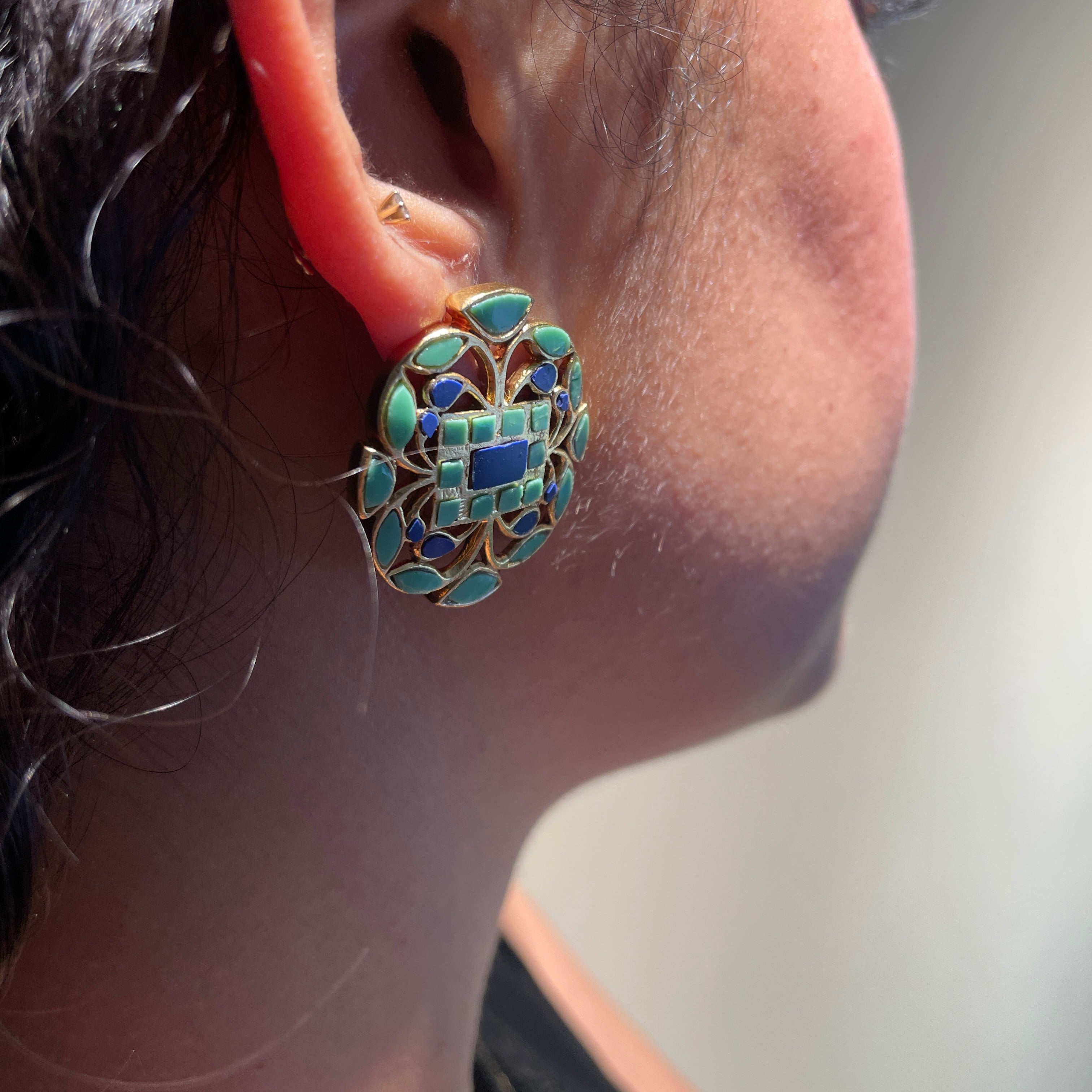 Geometric stud earrings - Turquoise and Dark Blue
