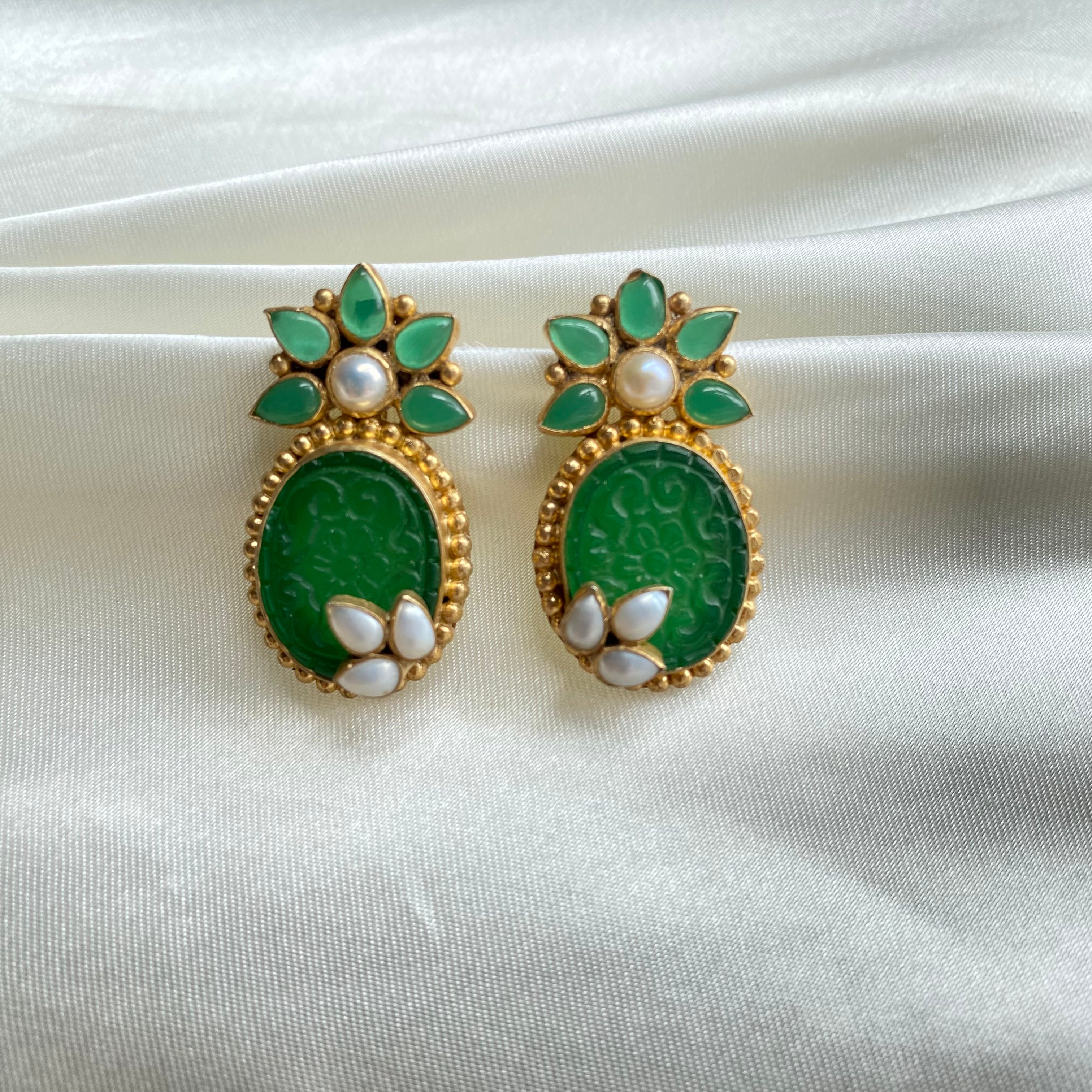 Green earrings Studs