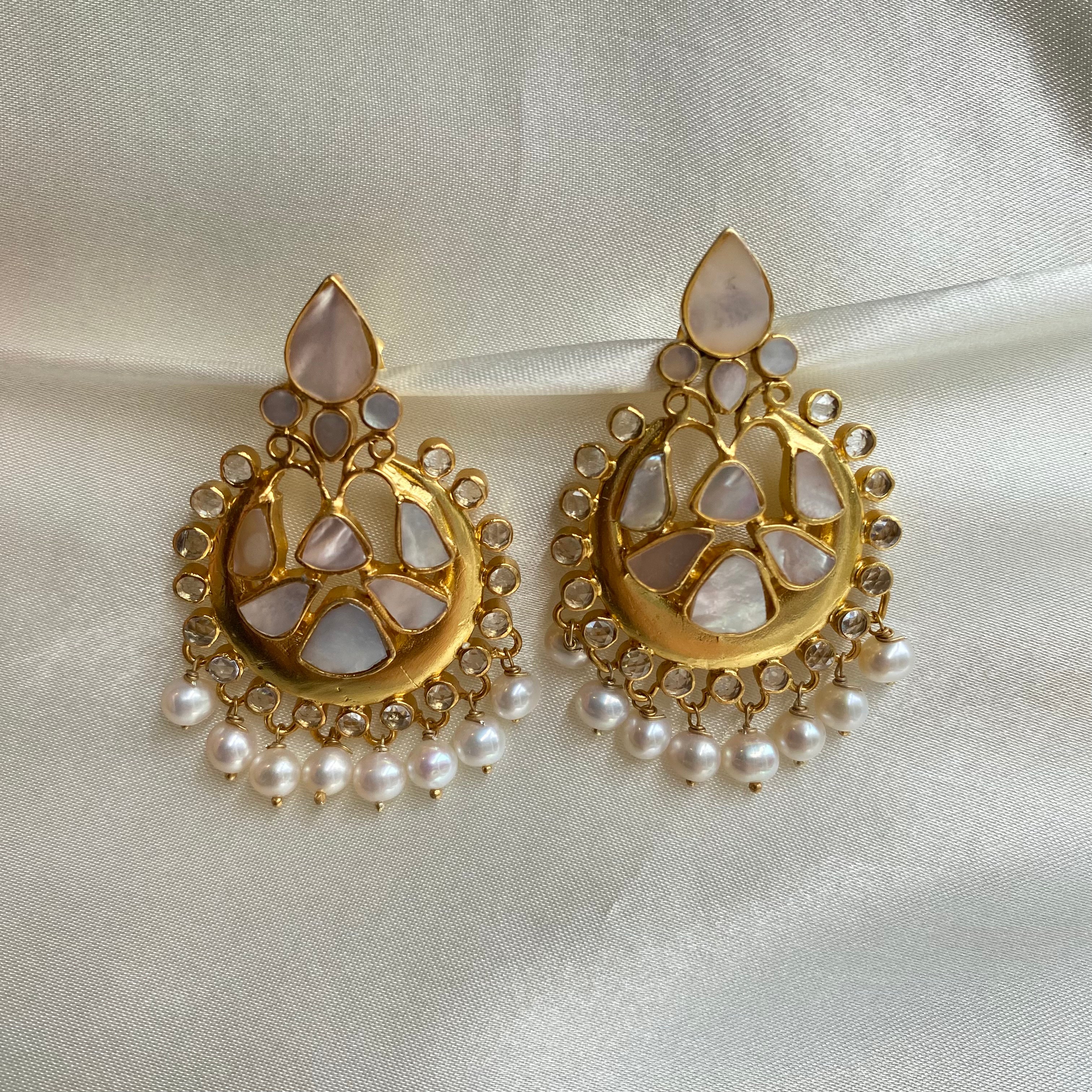 Drop Earrings - Mother of Pearl with pearl drops