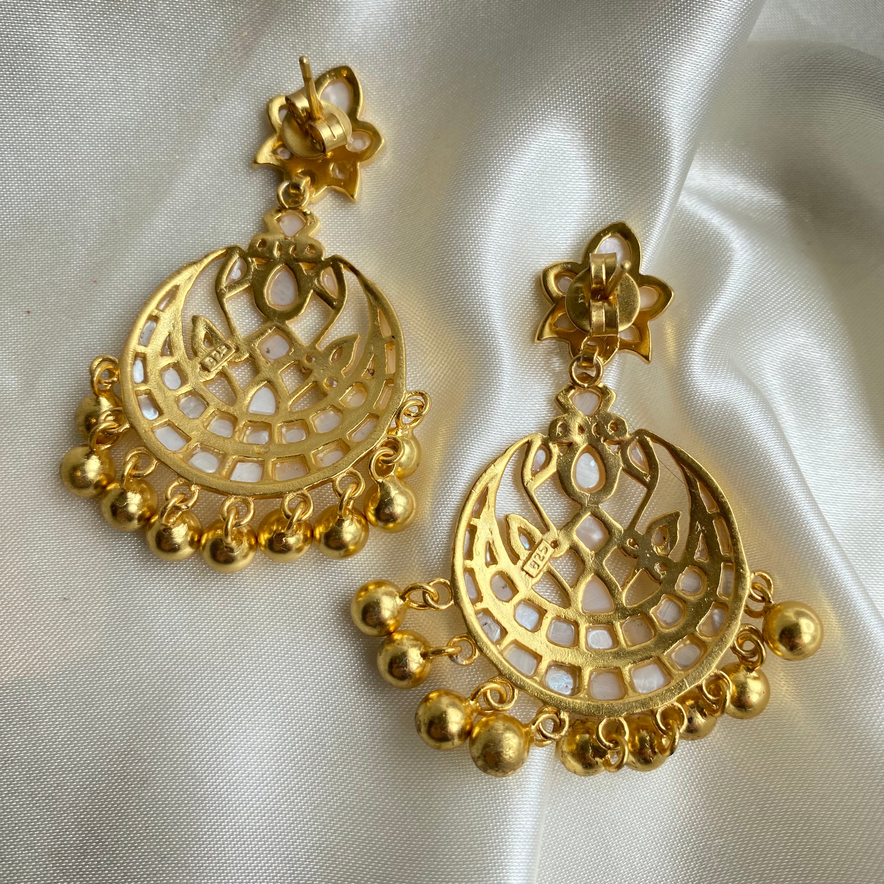 Jasmine Bali Earrings - Mother of Pearl with Gold drops
