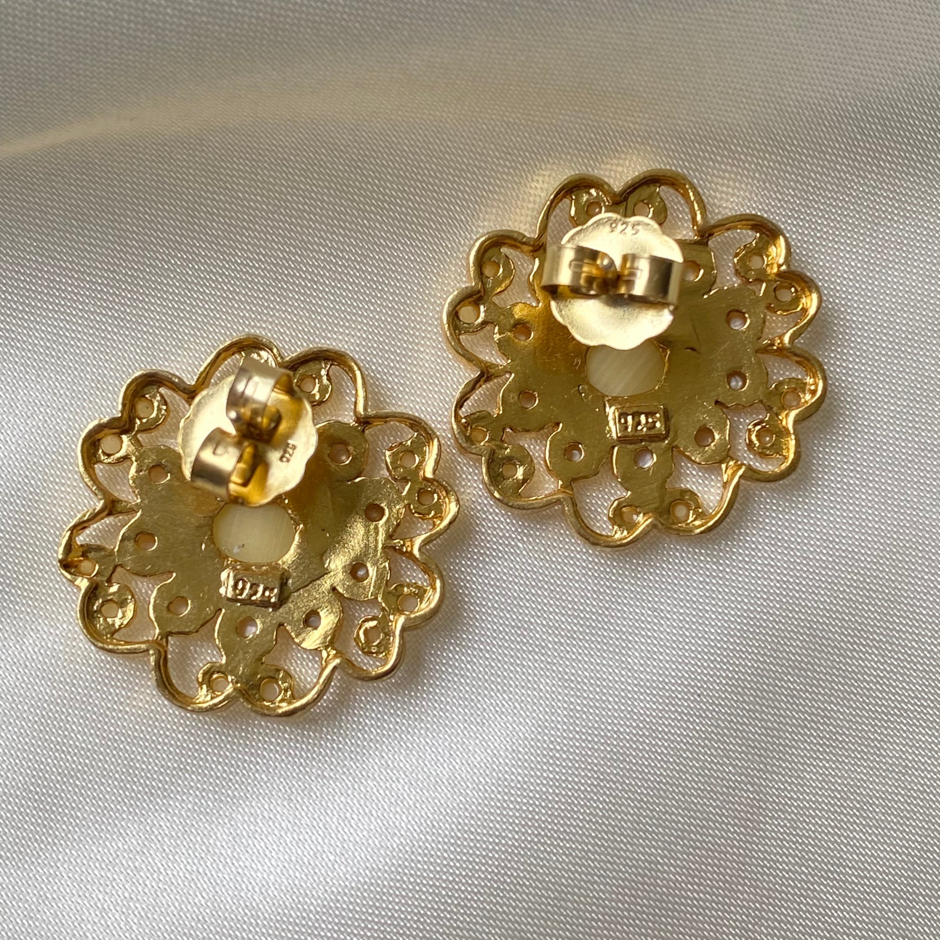Sunlit Blossom Gem Studs - Pale yellow and Mother of Pearl