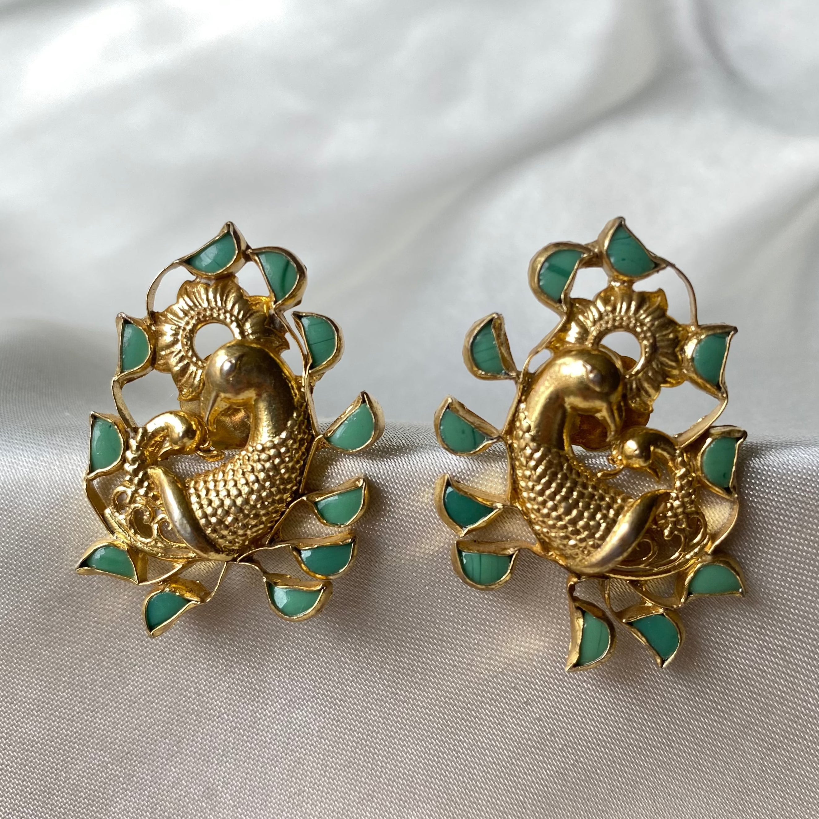 Gilded Peacock Plume Earrings