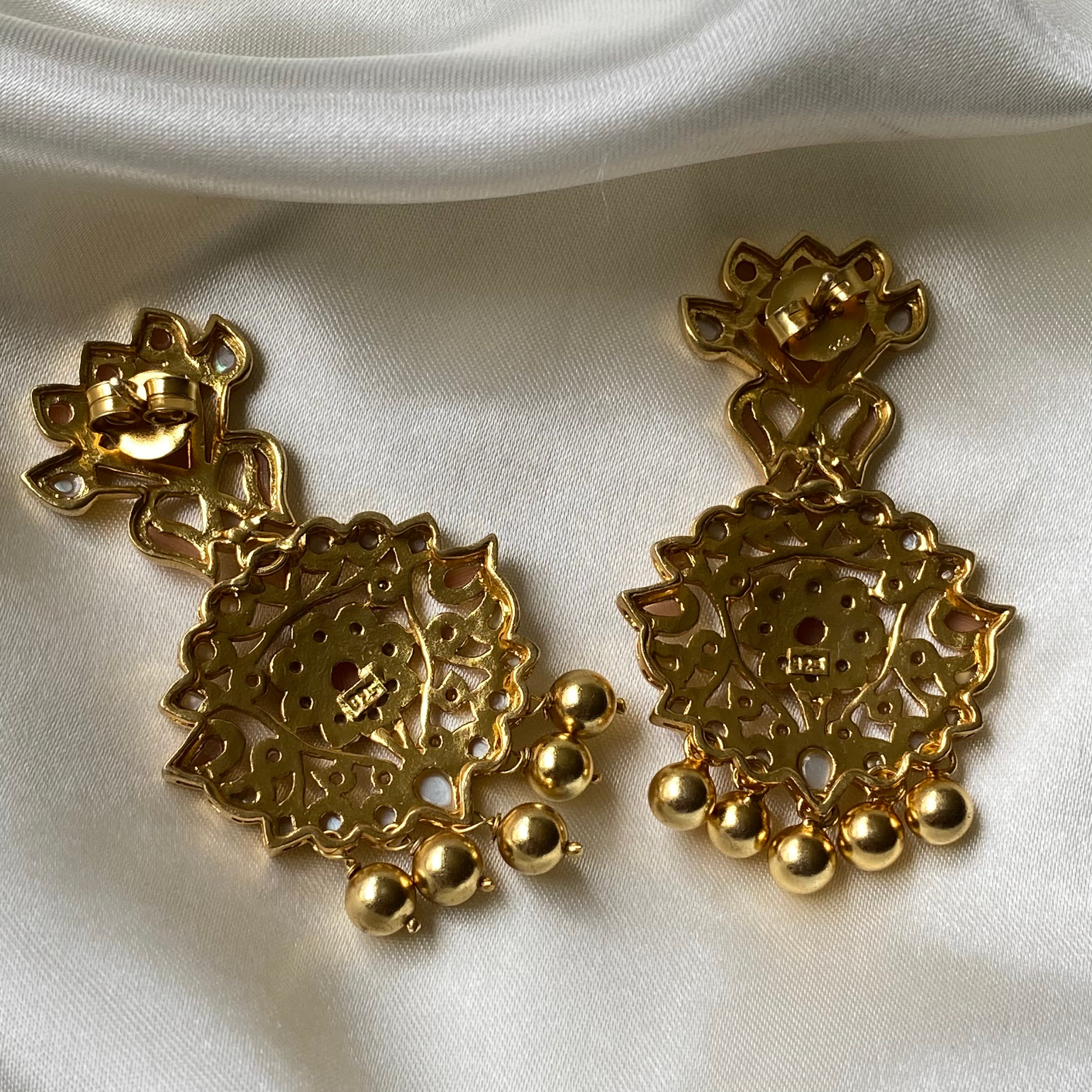 Firoza Earrings - Mother of Pearl with Gold drop