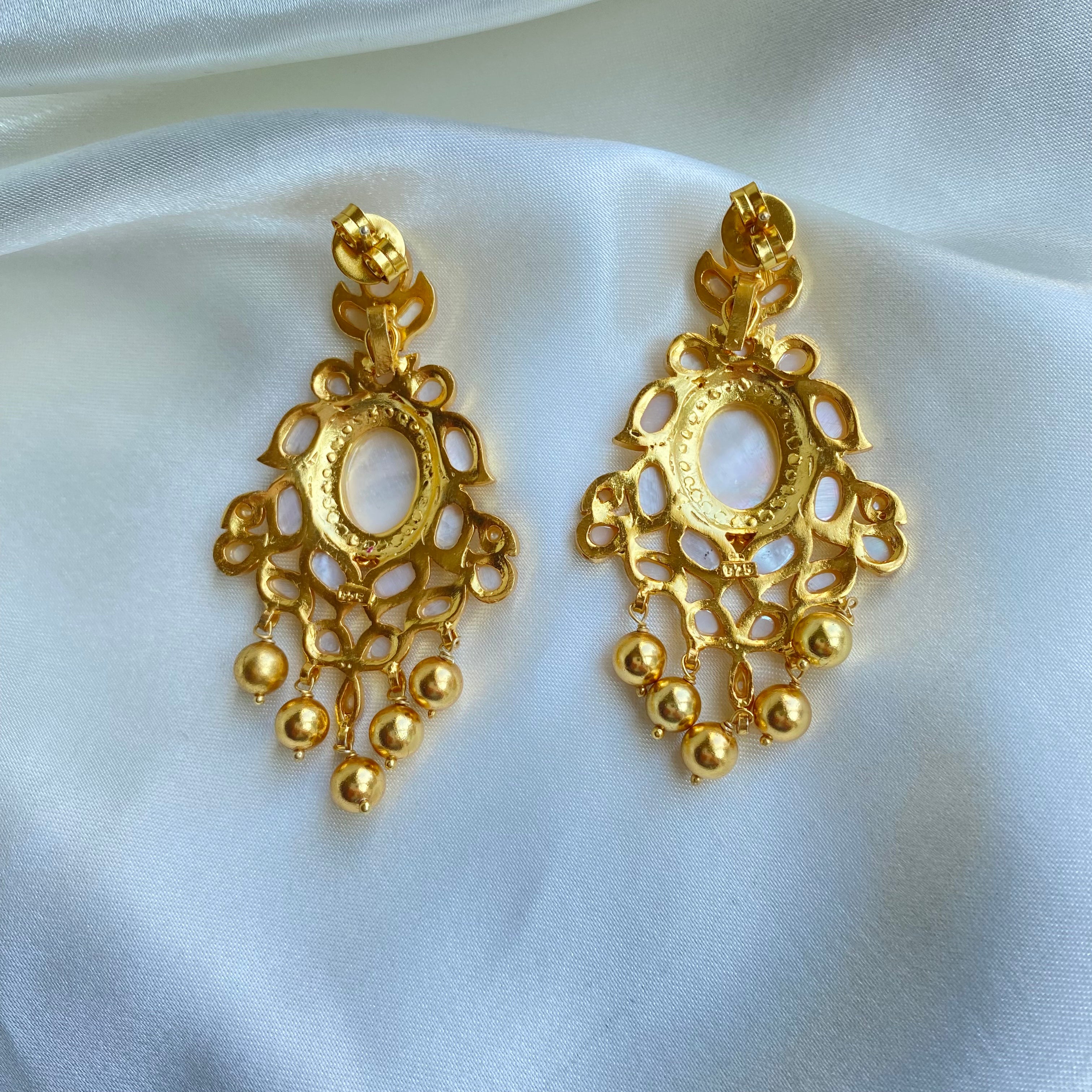 Maya Blossom Earrings - Mother of Pearl with Gold drops