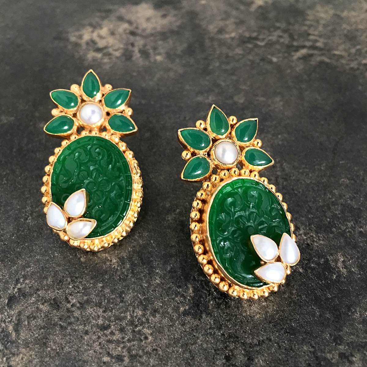Green earrings Studs