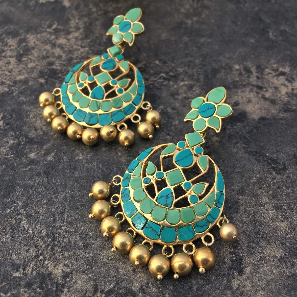 Jasmine Bali earrings - Turquoise Gold Drop