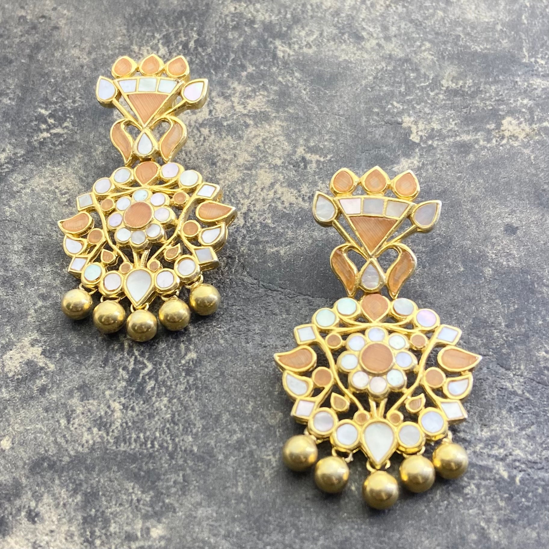 Firoza Earrings - Mother of Pearl with Orange
