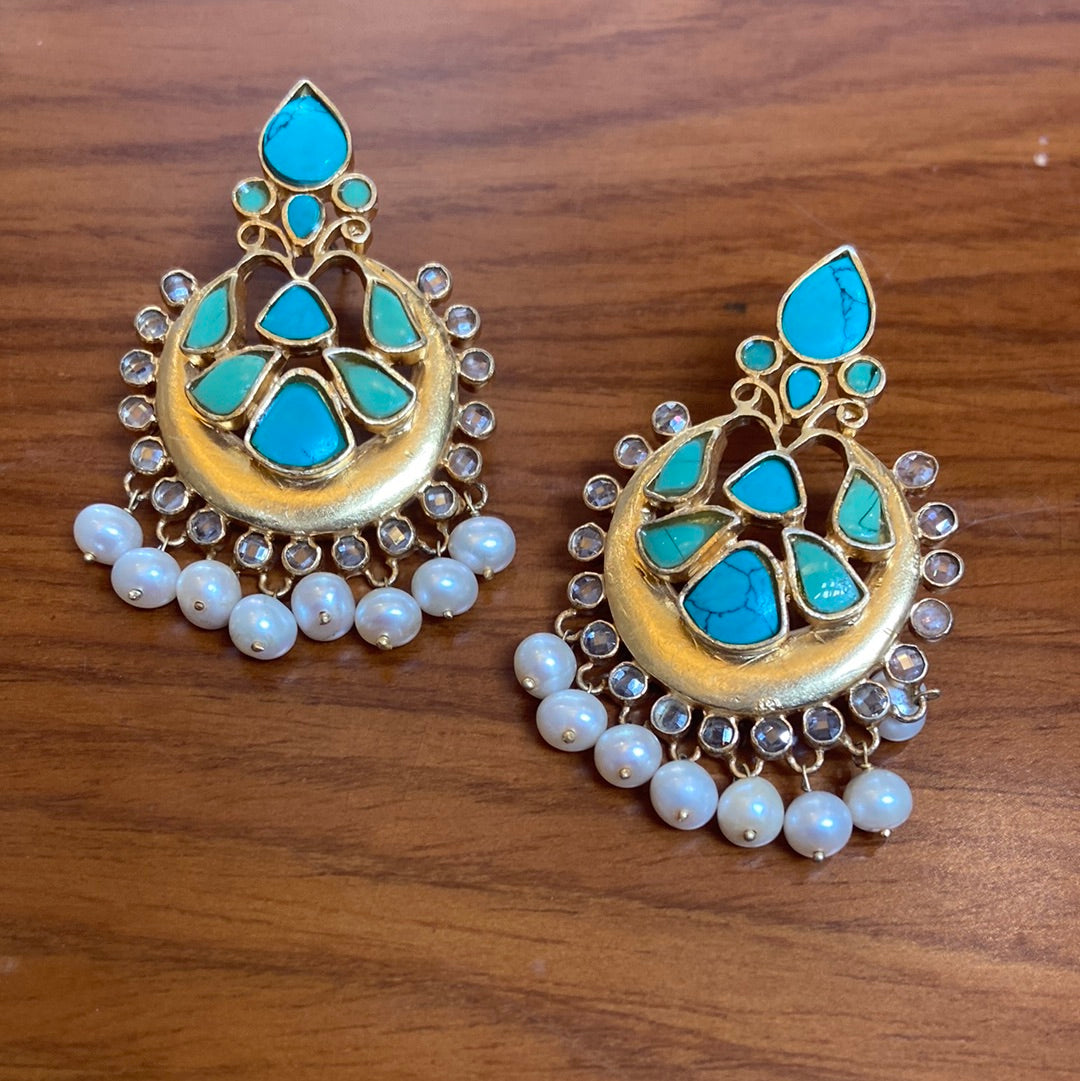 Drop Earrings - Turquoise with pearl drops