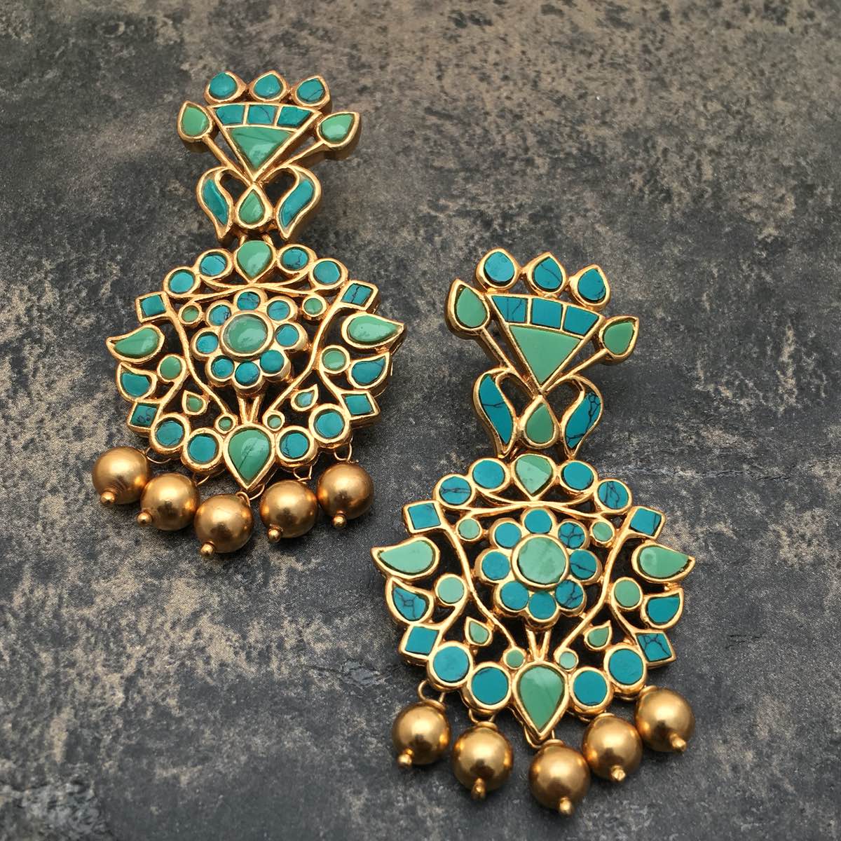 Firoza Earrings - Turquoise Gold drop
